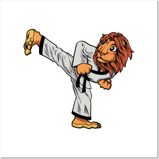 Cartoon lion doing hapkido Posters and Art